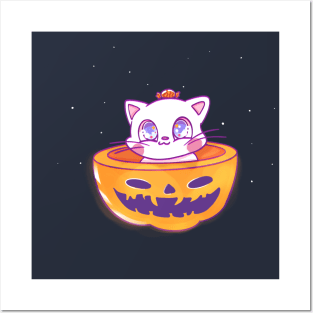Cute Halloween pumpkin cat Posters and Art